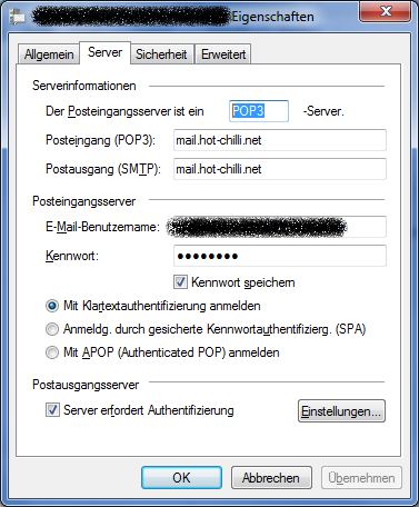 POP3-/SMTP-Konfiguration #1 für Windows Live Mail (Windows 7)