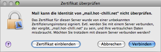 Zertifikatsfehler Apple Mail