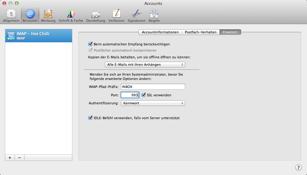 IMAP-Konfiguration für Apple Mail (OSX)