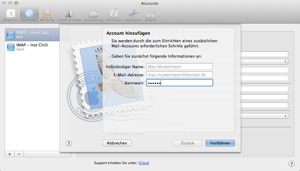 POP3-/SMTP-Setup #1 für Apple Mail (OSX)