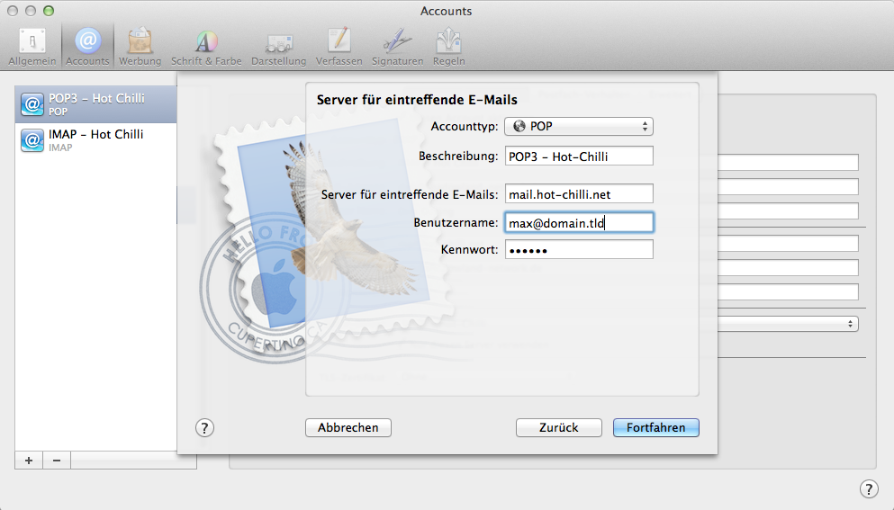 POP3-/SMTP-Setup #2 für Apple Mail (OSX)