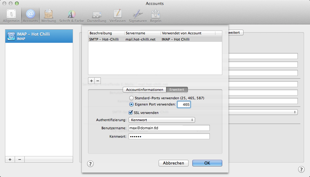 SMTP-Konfiguration für Apple Mail (OSX)