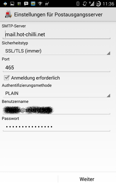 SMTP-Konfiguration für K-9 Mail (Android)