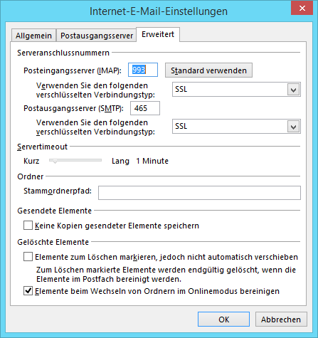 IMAP-/SMTP-Konfiguration #4 für Microsoft Outlook 2013 (Windows)