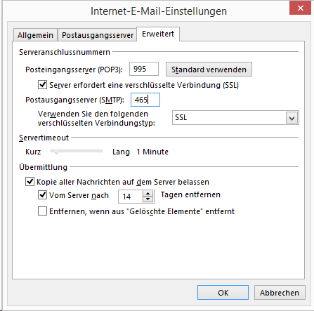 POP3-/SMTP-Konfiguration #4 für Microsoft Outlook 2013 (Windows)