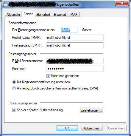 IMAP-/SMTP-Konfiguration #1 für Windows Live Mail (Windows 7)