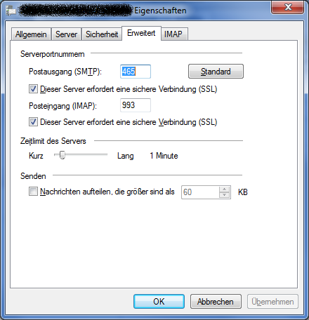 IMAP-/SMTP-Konfiguration #3 für Windows Live Mail (Windows 7)